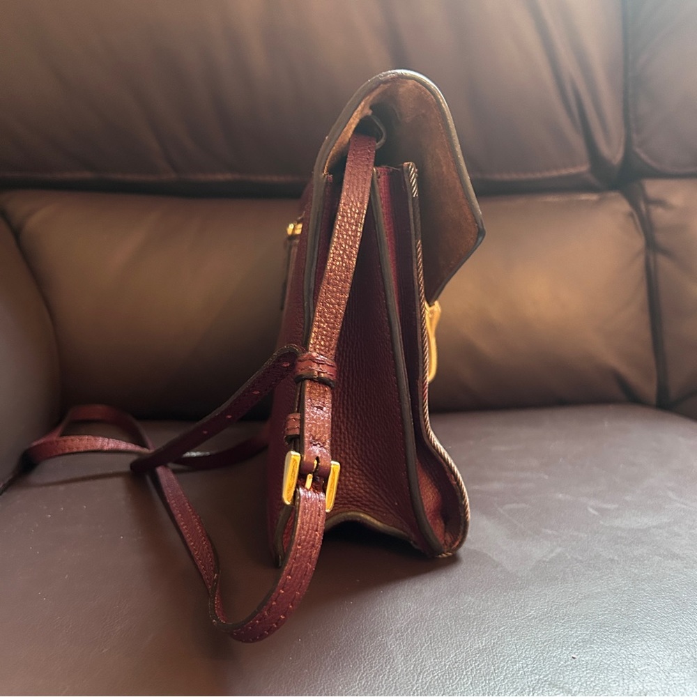 Burberry Macken Women Mahogany Red Crossbody Bag Leather Check Print Messenger - Picture 11 of 12